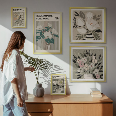 Set of 5 wall art pieces Retro vintage flower fair