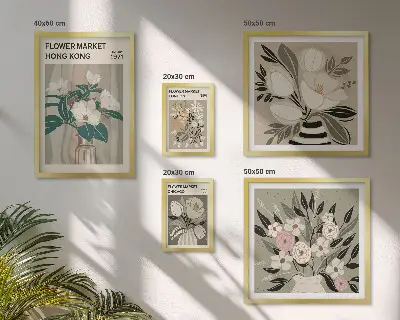 Retro vintage flower fair wall art set of 5 pieces