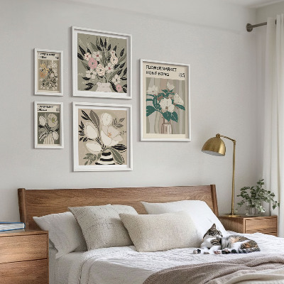 Set of 5 wall art pieces Retro vintage flower fair