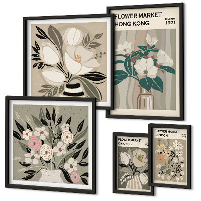 Set of 5 wall art pieces Retro vintage flower fair