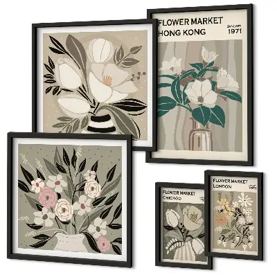 Retro vintage flower fair wall art set of 5 pieces
