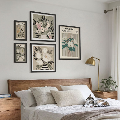 Set of 5 wall art pieces Retro vintage flower fair