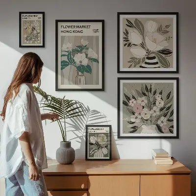 Retro vintage flower fair wall art set of 5 pieces
