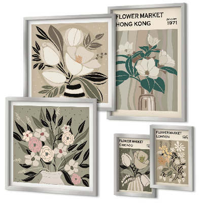 Set of 5 wall art pieces Retro vintage flower fair