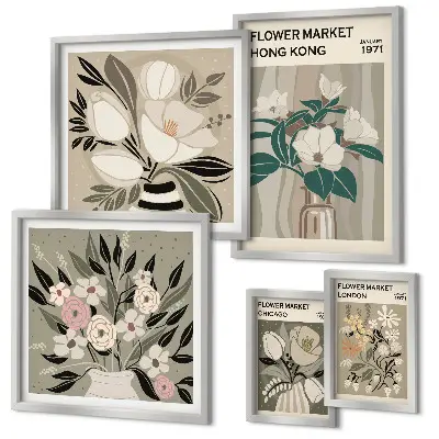 Retro vintage flower fair wall art set of 5 pieces