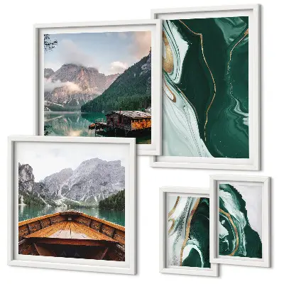 5-Piece Wall Art Set green landscape scenery with mountains and water