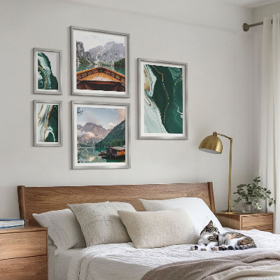 Set of 5 wall art pieces Green landscapes, water, mountains