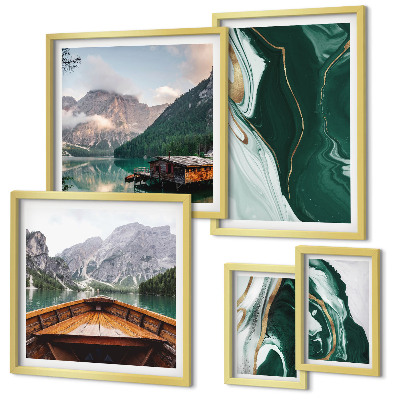 Set of 5 wall art pieces Green landscapes, water, mountains