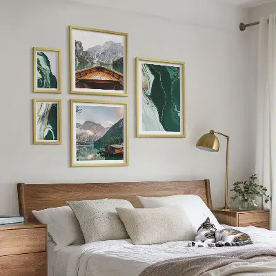 Set of 5 wall art pieces Green landscapes, water, mountains