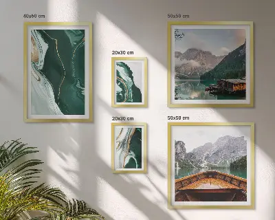 Set of 5 wall art pieces Green landscapes, water, mountains