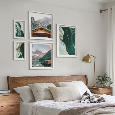 Set of 5 wall art pieces Green landscapes, water, mountains