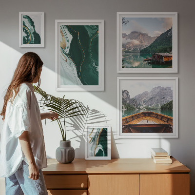 Set of 5 wall art pieces Green landscapes, water, mountains