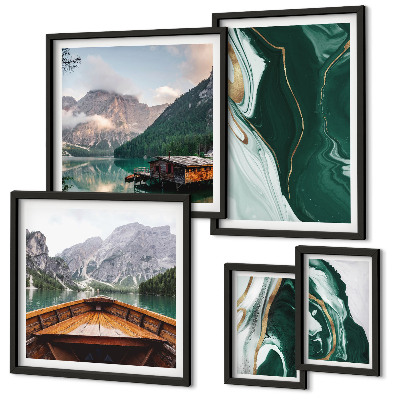 Set of 5 wall art pieces Green landscapes, water, mountains