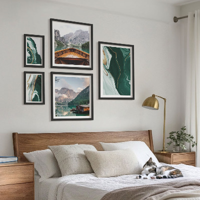 Set of 5 wall art pieces Green landscapes, water, mountains