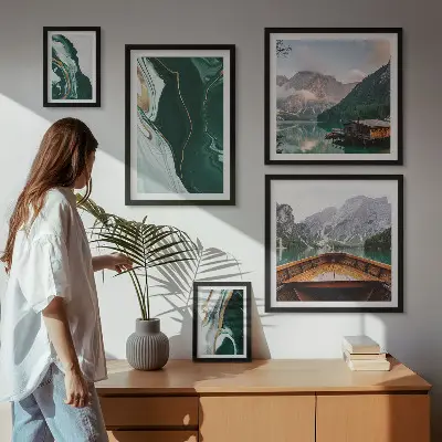 5-Piece Wall Art Set green landscape scenery with mountains and water