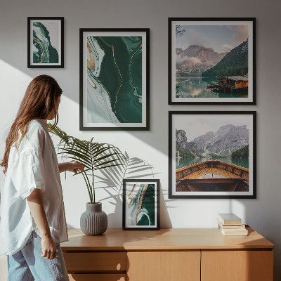 Set of 5 wall art pieces Green landscapes, water, mountains