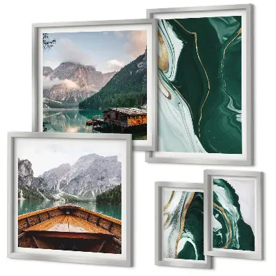 5-Piece Wall Art Set green landscape scenery with mountains and water
