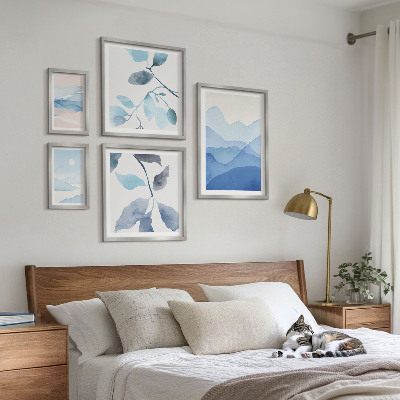 Set of 5 wall art pieces Nature blue minimalist