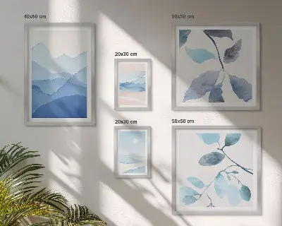 Set of 5 minimalist nature wall art pieces blue theme