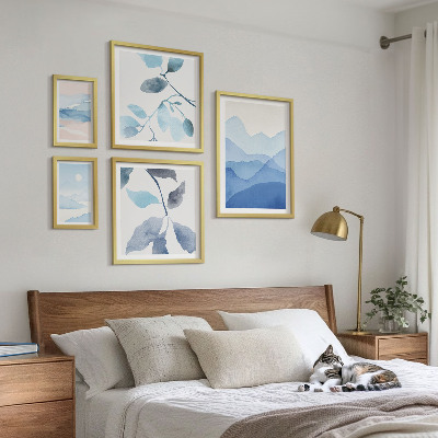Set of 5 wall art pieces Nature blue minimalist