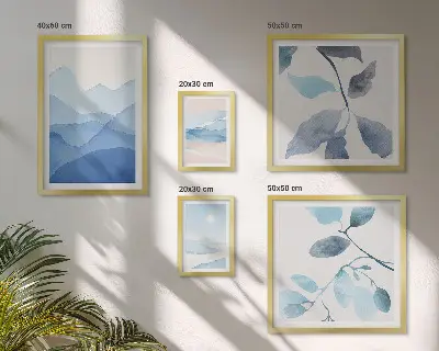 Set of 5 minimalist nature wall art pieces blue theme