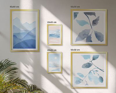 Set of 5 wall art pieces Nature blue minimalist