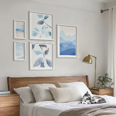 Set of 5 minimalist nature wall art pieces blue theme