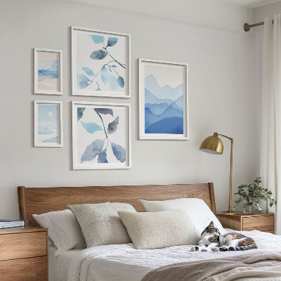 Set of 5 wall art pieces Nature blue minimalist