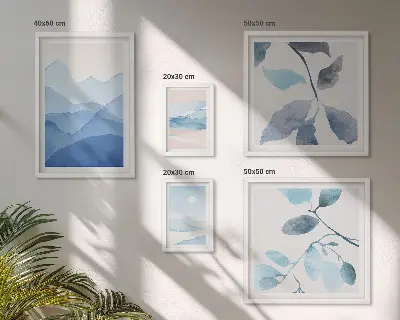 Set of 5 minimalist nature wall art pieces blue theme