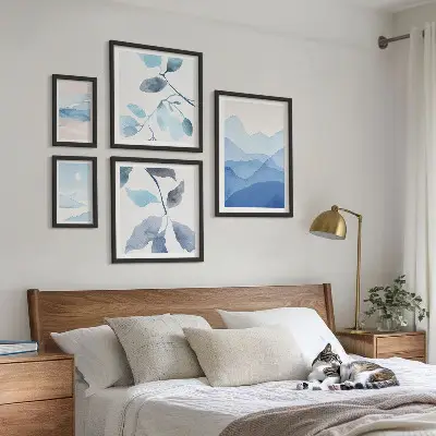 Set of 5 minimalist nature wall art pieces blue theme