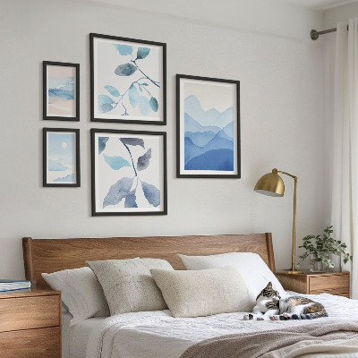 Set of 5 wall art pieces Nature blue minimalist