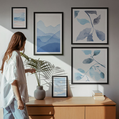 Set of 5 wall art pieces Nature blue minimalist