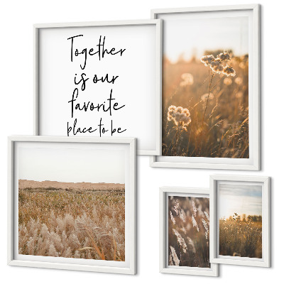 Set of 5 wall art pieces Natural landscapes flowers sayings