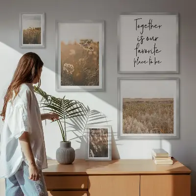 Set of 5 wall art pieces featuring natural floral landscapes and inspirational sayings