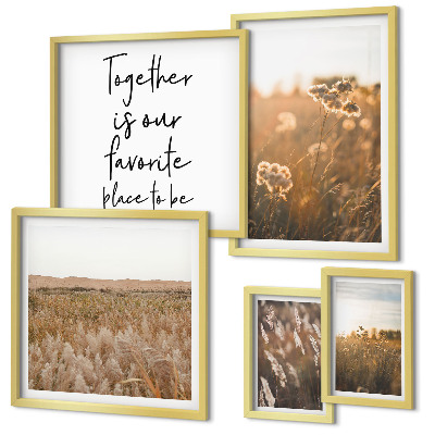 Set of 5 wall art pieces Natural landscapes flowers sayings