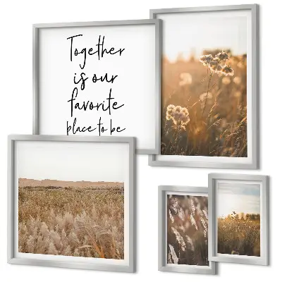 Set of 5 wall art pieces featuring natural floral landscapes and inspirational sayings