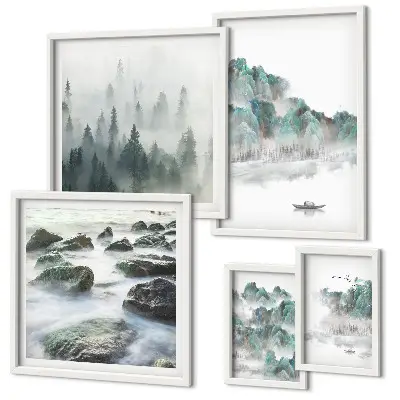 Framed landscape photo set featuring peaceful water scenes