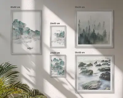 Framed landscape photo set featuring peaceful water scenes