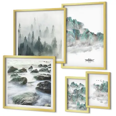 Framed landscape photo set featuring peaceful water scenes