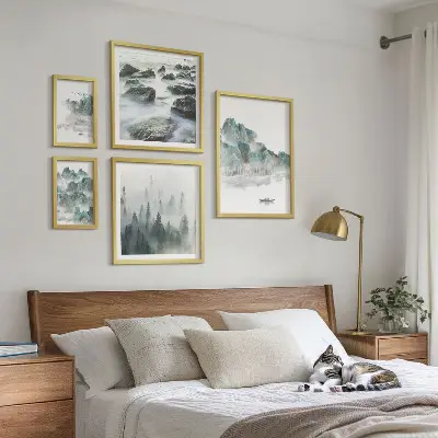 Framed landscape photo set featuring peaceful water scenes