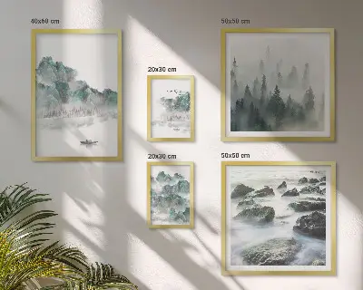 Framed landscape photo set featuring peaceful water scenes