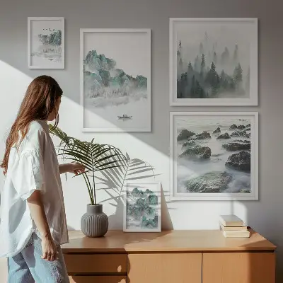 Framed landscape photo set featuring peaceful water scenes