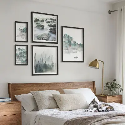 Framed landscape photo set featuring peaceful water scenes
