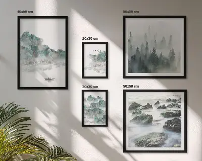 Framed landscape photo set featuring peaceful water scenes