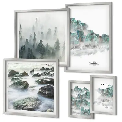 Framed landscape photo set featuring peaceful water scenes