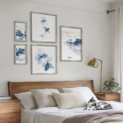 Set of 5 wall art pieces Landscapes flowers water peace