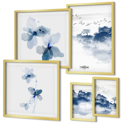 Set of 5 wall art pieces Landscapes flowers water peace