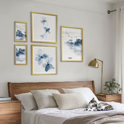 Set of 5 wall art pieces Landscapes flowers water peace