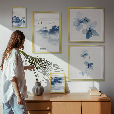 Set of 5 wall art pieces Landscapes flowers water peace