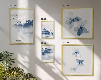 Set of 5 wall art pieces featuring landscape, flower, and water themes